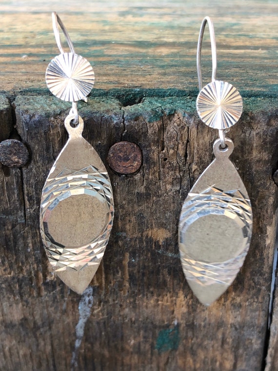 Sterling Silver geometric Dangle hook earrings wi… - image 2