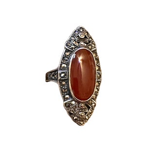 Carnelian & Marcasite Art Deco Sterling Silver and Marcasite Ring image 5
