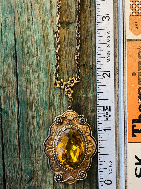 Antique Art Nouveau Gilded Brass & Czech Citrine … - image 7