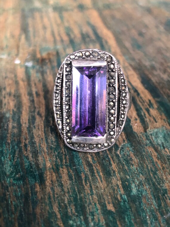 Art Deco Alexandrite & marcasite sterling silver r