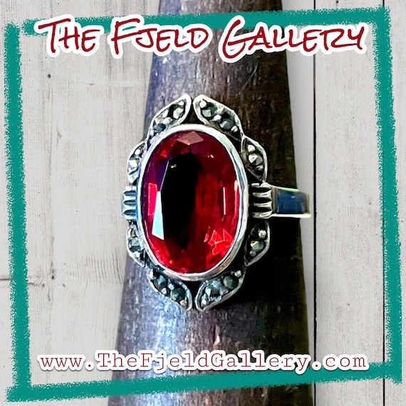 Ruby & Marcasite Sterling Silver Ring - image 3
