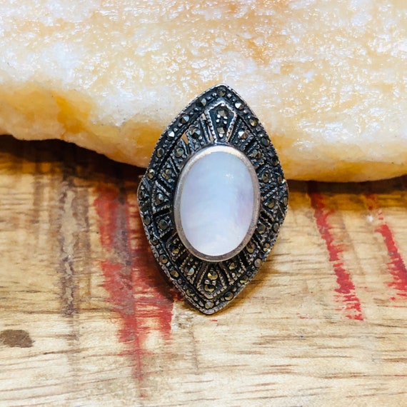Art Deco Mother of Pearl Sterling Silver & Marcasi