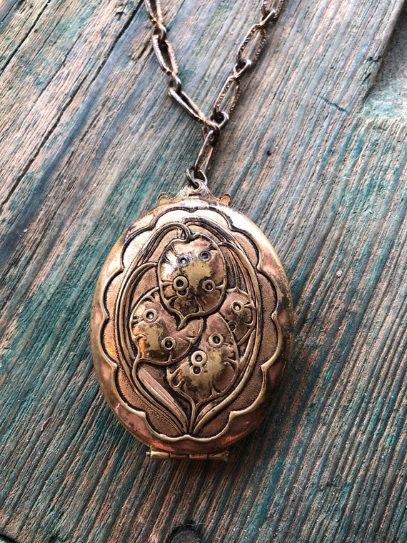 Art Nouveau gilded Brass Locket Necklace - image 1