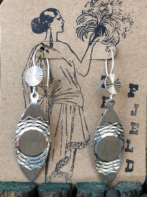 Sterling Silver geometric Dangle hook earrings wi… - image 5