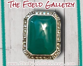 Art Deco Krysopras Sterling Silver Markasitring