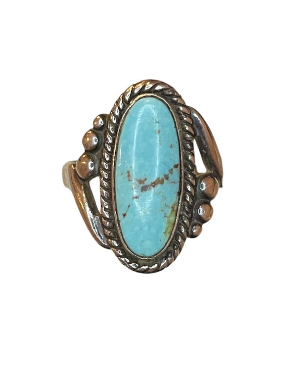 Beautiful Vintage Native American Navajo Turquoise Earth Dome Sterling Silver Ring Beautiful Vintage Native American Navajo Turquoise Earth Dome Sterling Silver Ring