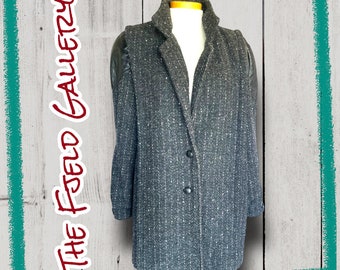 Vintage Mod Retro Leather & Wool Grey, Pink Long Coat Jacket