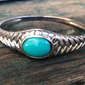 Sterling silver vintage turquoise geometric bangle bracelet
