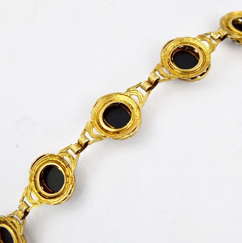 Victorian Vermille Mourning Cameo Black /& White Molded Glass in Sterling Link Bracelet