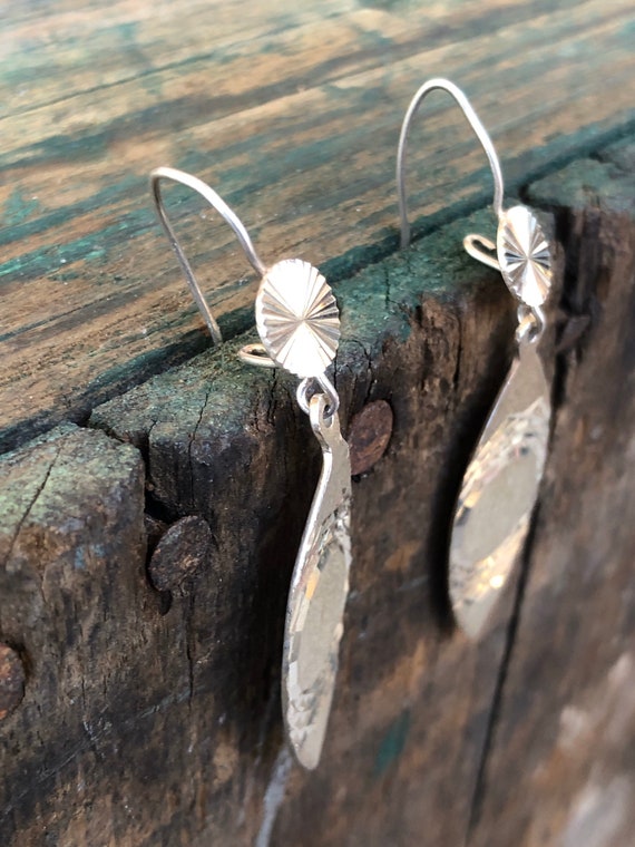 Sterling Silver geometric Dangle hook earrings wi… - image 3