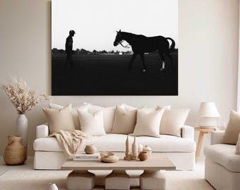 Black White Horse Silhouette Print | Minimalist Equestrian Wall Art, Farmhouse Decor Photography Poster