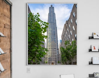 Fotografía de primavera del Rockefeller Center, arte mural de arquitectura de Nueva York para la decoración moderna del hogar.