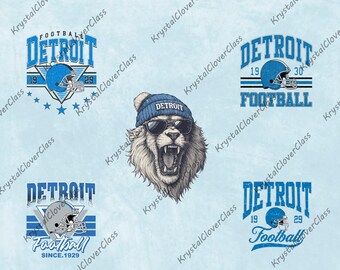 5 archivos PNG de Detroit, PNG de los Detroit Lions, PNG del equipo estatal de fútbol americano, diseño para sublimación, descarga digital PNG.