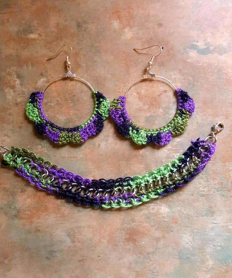 Beautiful Set of Crochet Hoop Earrings and Bracelet Etsy