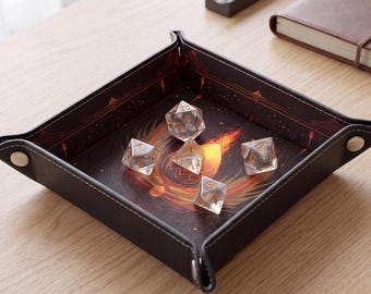 DND Dice Tray,leather dice tray,d&d dice tray,Dungeons Game Accessory, Fantasy DnD RPG Dice Mat,Gamer Gift,Fire Phoenix