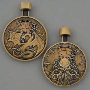7-in-1 Press Dial Metal Dice+Box,DND Gift Antique Gold