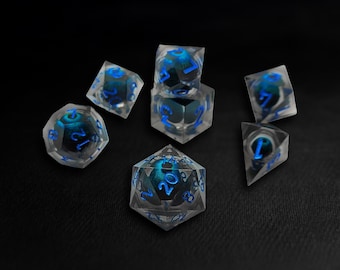 Resin DND Dice Set, Black Blue Dragon Eye Polyhedral Dice