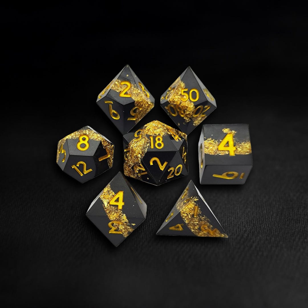 Dd Set Black Resin Dice Set With Gold Flakes, RPG Dice for Dungeons and ...