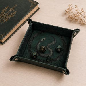 Personalized Dice Tray for DND, Green Serpent Dice Tray, Custom Arcane Snake Dice Rolling Tray