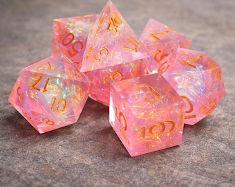 Shimmering Pink Resin DND Dice Set, Polyhedral Dice