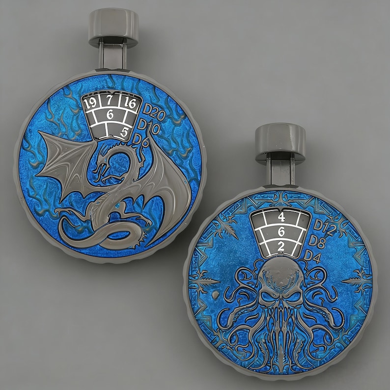 7-in-1 Press Dial Metal Dice+Box,DND Gift Pearlescent Blue