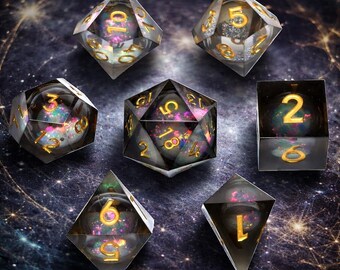 Resin DND Dice Set, Colourful Liquid Core Polyhedral Dice