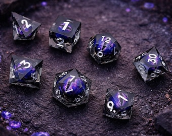 Resin Dragon Eye Dice Set, Black Purple Polyhedral Dice for DND