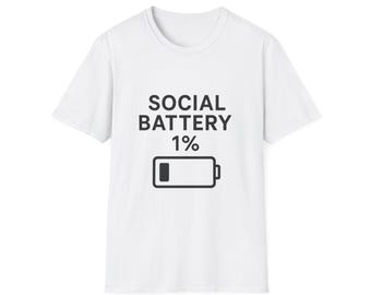 Camiseta Social Battery 1%, camiseta engraçada introvertida, camiseta de humor com baixo consumo de energia