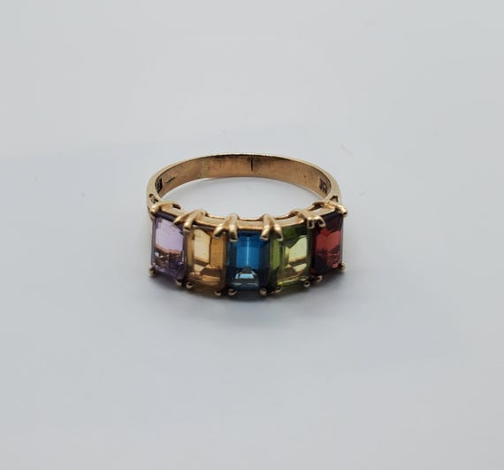 Vintage 10K Statement Ring with Multiple Gemstone… - image 7