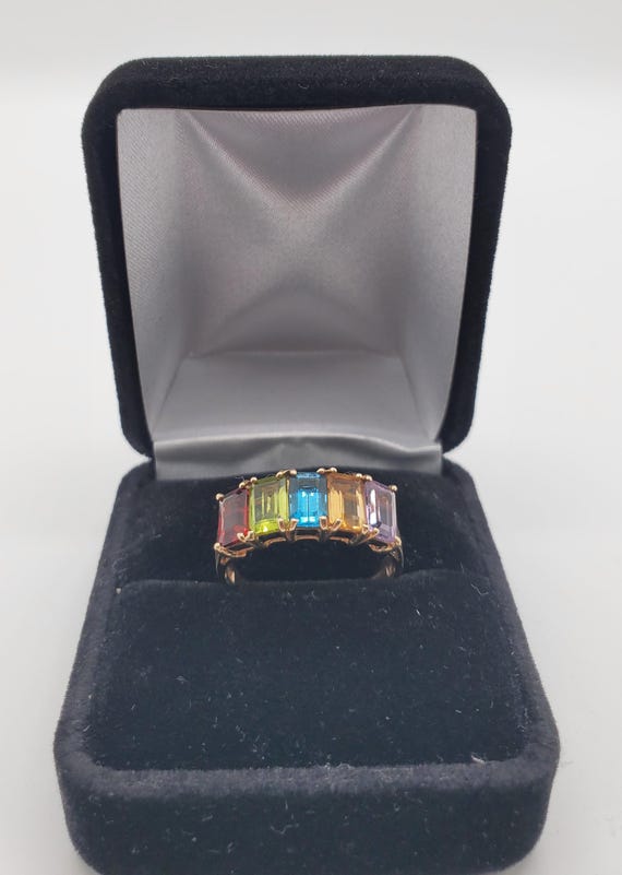 Vintage 10K Statement Ring with Multiple Gemstone… - image 1