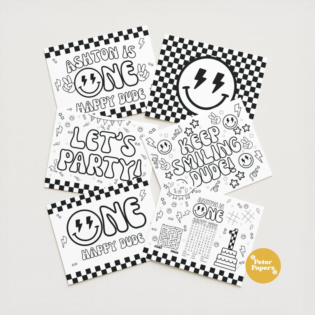 Personalize One Happy Dude Coloring Pages, Rad Checkered Print, Retro ...