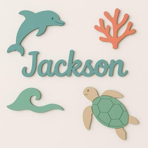 Ocean Creatures Nursery Name Sign, Personalized Crib Name Sign, Wooden Baby Name Wall Art, Ocean Theme Nursery Decor, 3D Name Sign