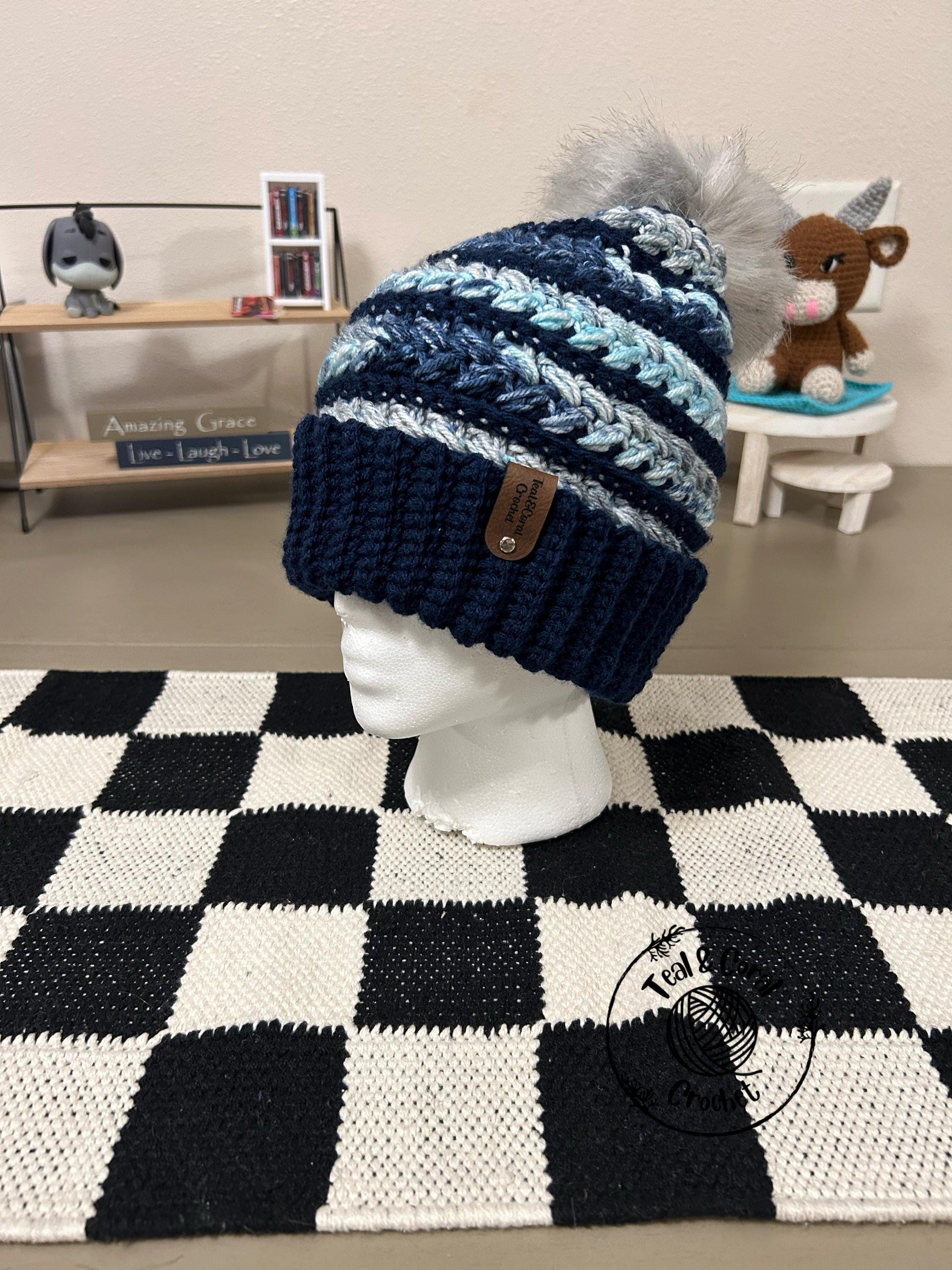 Womans Navy Blue Pom Hat - Etsy