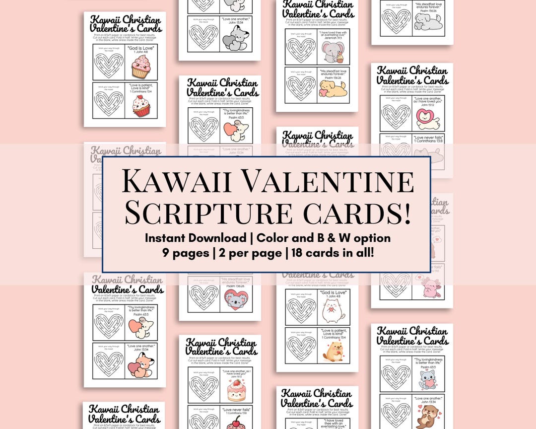 Kawaii Scripture Card Bible Verse Printable Pdf Valentine Design Cute ...