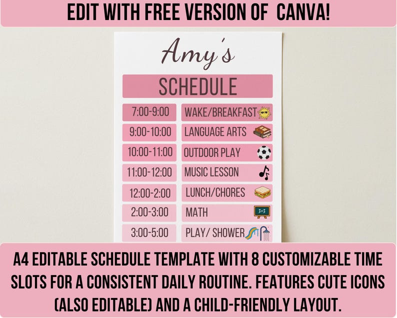 Kids Daily Schedule Template Printable Visual Planner Time Blocks ...