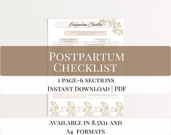 Postpartum Recovery Checklist Printable Pdf Digital Download New Mom Guide Simple Design Birth Recovery Plan Template