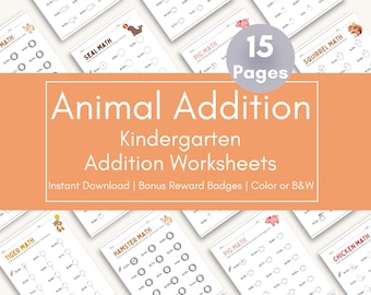 Kindergarten Addition Worksheet Animal Theme Math Printable Learning Material Classroom Activity Early Education Download Pdf Practice