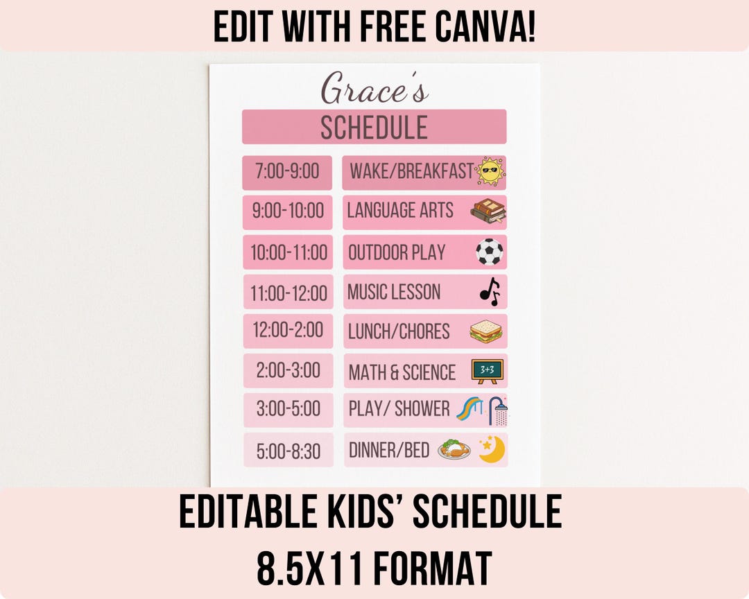 Pink Schedule Roster Pink Schedule Template Visual Fully Editable Daily Organizer ...
