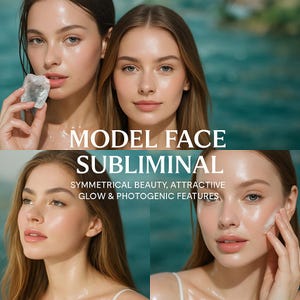 May include: A promotional image featuring four panels with women. The top panels show two women with long hair and fair skin. The bottom panels show two other women. The text reads "MODEL FACE SUBLIMINAL" and "SYMMETRICAL BEAUTY, ATTRACTIVE GLOW & PHOTOGENIC FEATURES."