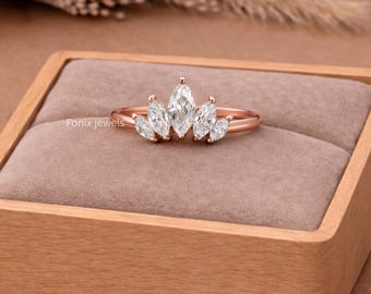 Marquise geschliffener Diamant Ehering, Moissanit Diamant Kronenring, Tiara Ring für Frauen, Benutzerdefinierte Brautring, Geburtstagsgeschenk