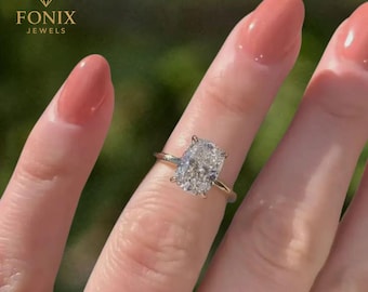 2.0 CT Cushion Cut Moissanite Engagement Ring 18k Gold & Silver, Cushion Solitaire Diamond Ring, Elegant Bridal Wedding Ring Jewelry Gift