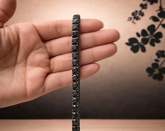Bracelet tennis en diamants noirs moissanite, bracelet réglable en diamants noirs, cadeau d'anniversaire de bijoux de luxe pour homme