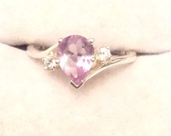 Authentic Vintage AMETHYST And DIAMOND Sterling SILVER 925 Ring, Engagement, Statement, Promise, Friendship Ring, Birthday, Free Postage.