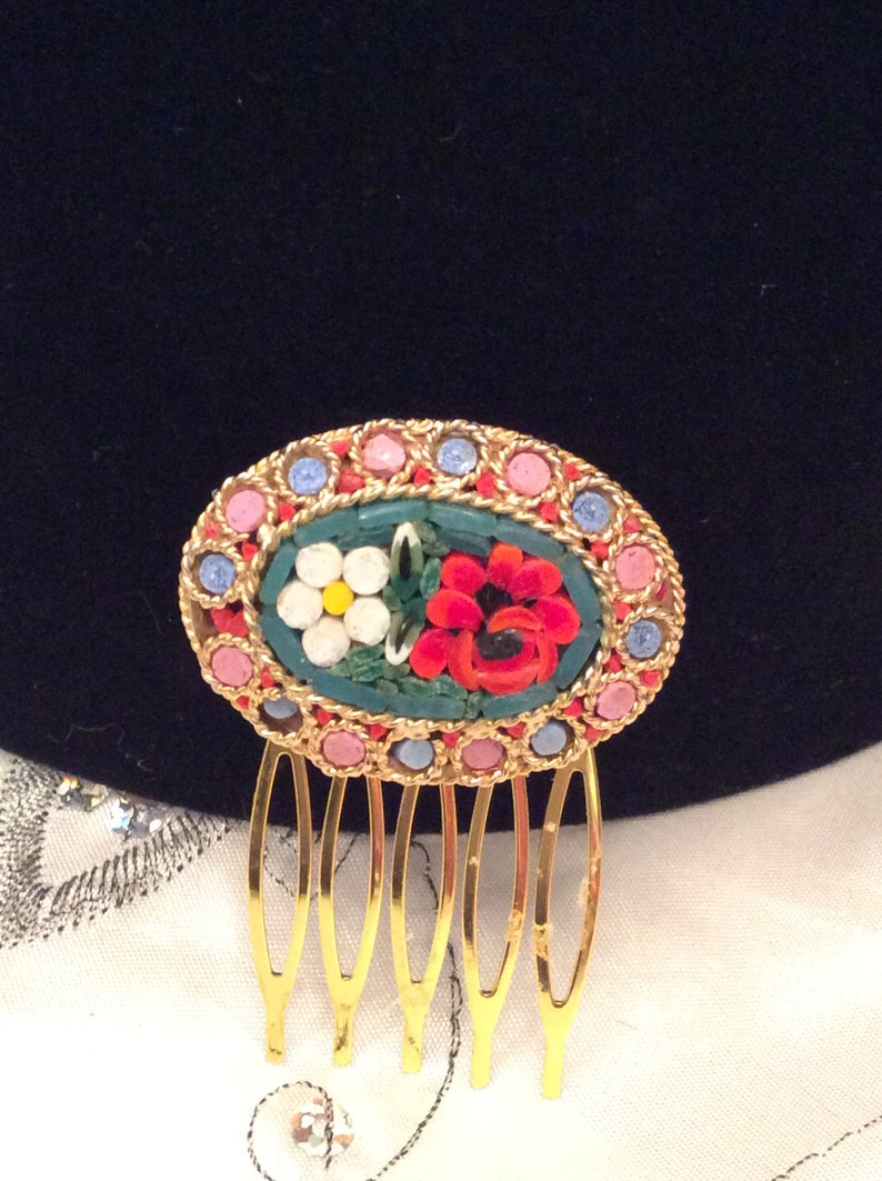 Wedding Birthday Free Postage. Prom Bridesmaid Bride Authentic Vintage ONE Of A KIND Large Stunning Large MicroMosaic Hair Comb