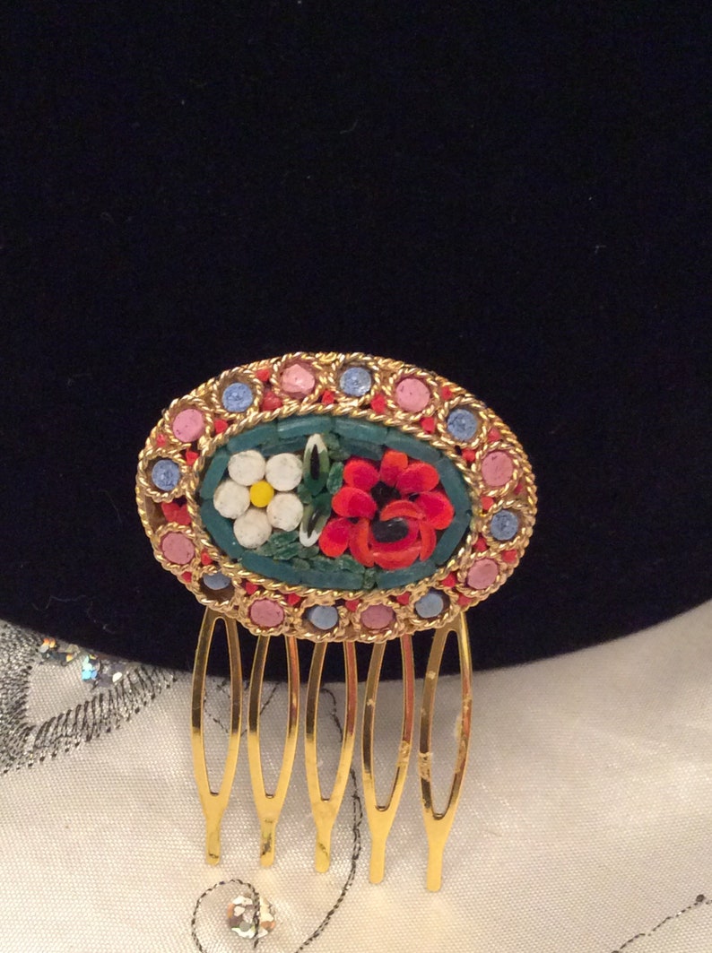 Wedding Birthday Free Postage. Prom Bridesmaid Bride Authentic Vintage ONE Of A KIND Large Stunning Large MicroMosaic Hair Comb