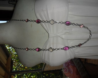 Authentic Vintage SIGNED NAPIER Shades of Pink Silver Long Chain Necklace