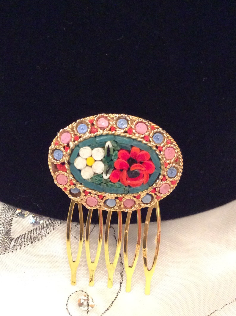 Wedding Birthday Free Postage. Prom Bridesmaid Bride Authentic Vintage ONE Of A KIND Large Stunning Large MicroMosaic Hair Comb