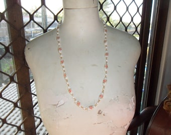 Authentic Vintage White Milk Glass Rose Necklace with Matching Earrings Set