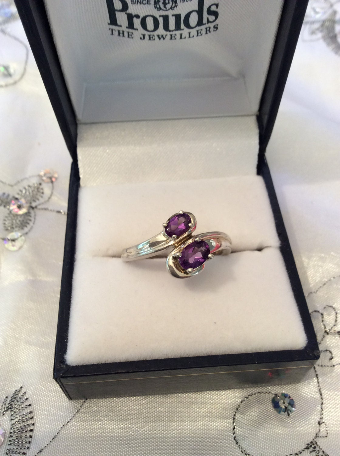 Authentic Vintage 2 Two Natural Amethyst Oval Signed Sterling
