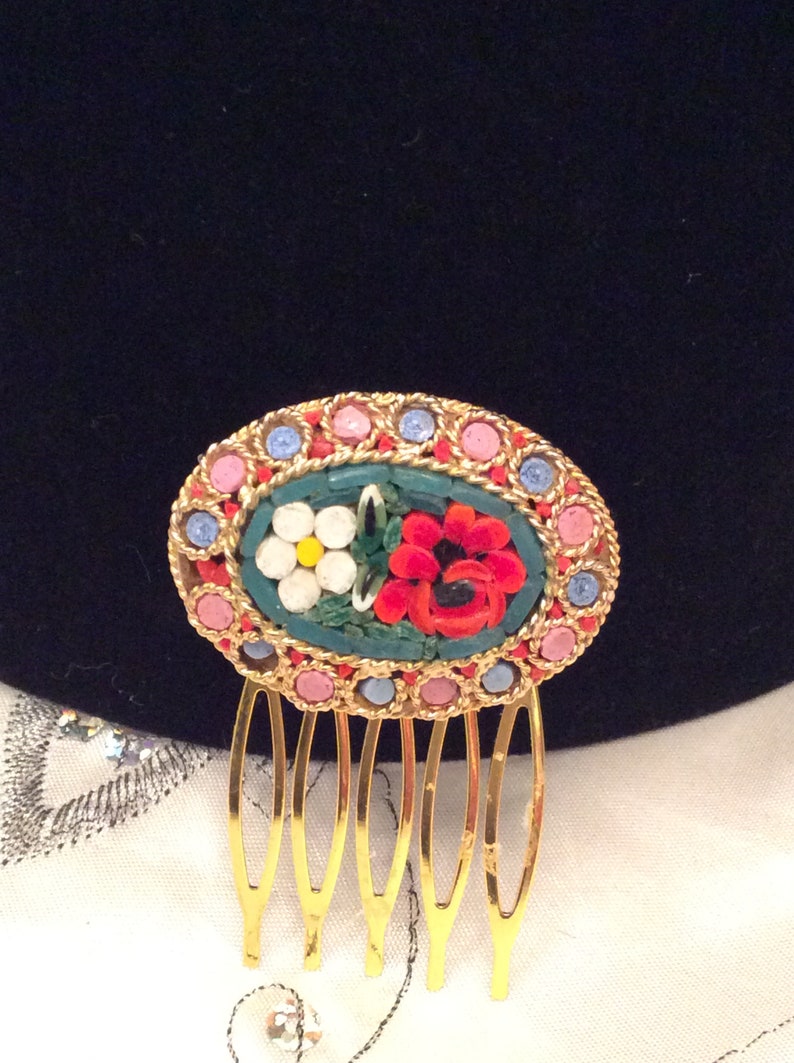 Wedding Birthday Free Postage. Prom Bridesmaid Bride Authentic Vintage ONE Of A KIND Large Stunning Large MicroMosaic Hair Comb